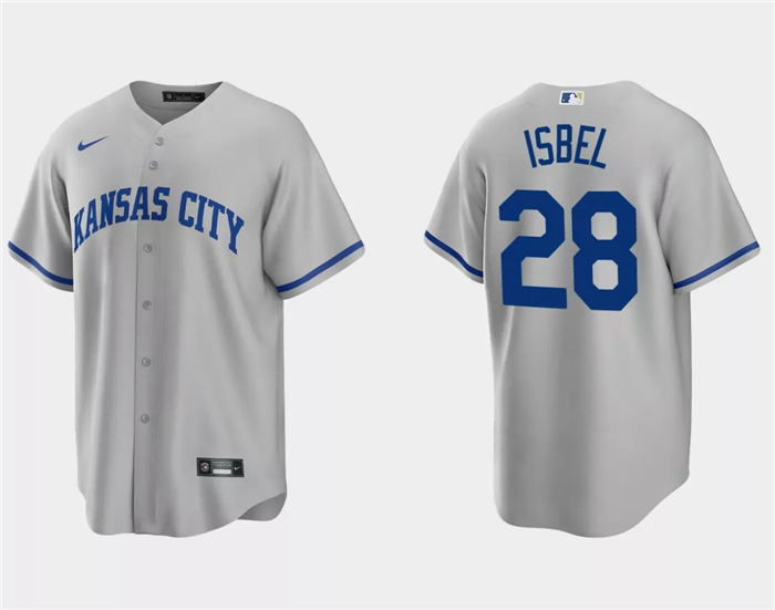 Men's Kansas City Royals #28 Kyle Isbel Gray Cool Base Stitched Baseball Jersey